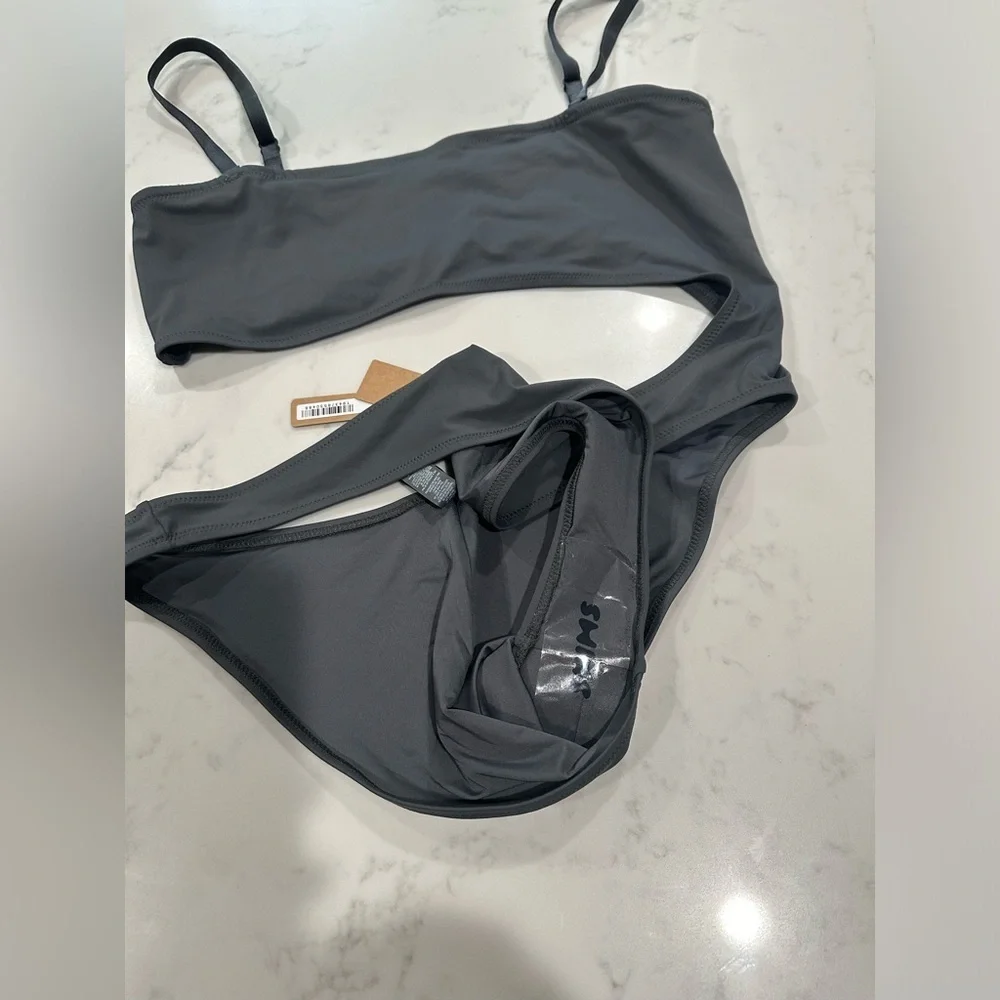 SKIMS SIGNATURE SWIM STRAPLESS MONOKINI GUNMETAL SIZE 2X